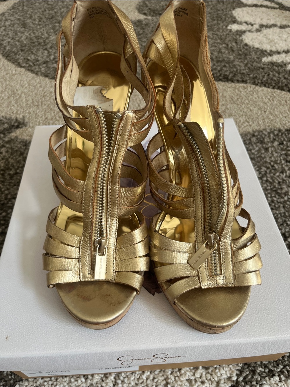 Michael Kors Metallic Gold Strappy Zip Cork Platform Sandals